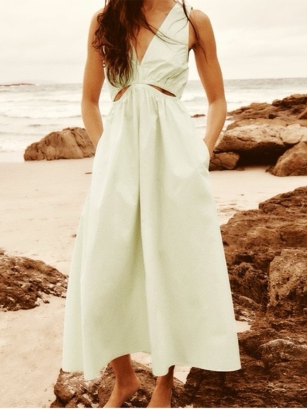BNWT Zara Cut Out Gabardine Midi Dress Stitching Flaw*